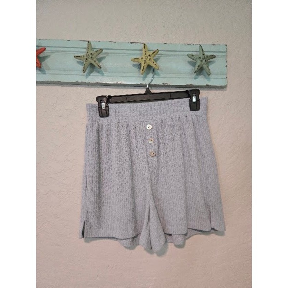 Madewell MWL Women Gray Knit Lounge Shorts High Waist Button Front Small